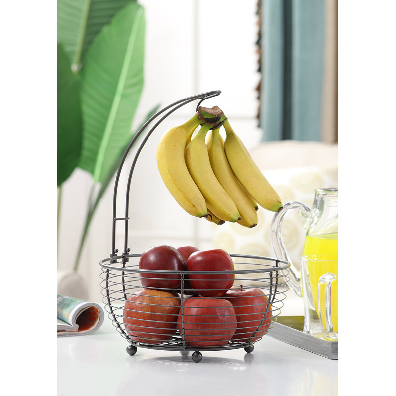 Dark Gray Steel Round Fruit Basket with Banana Hanger