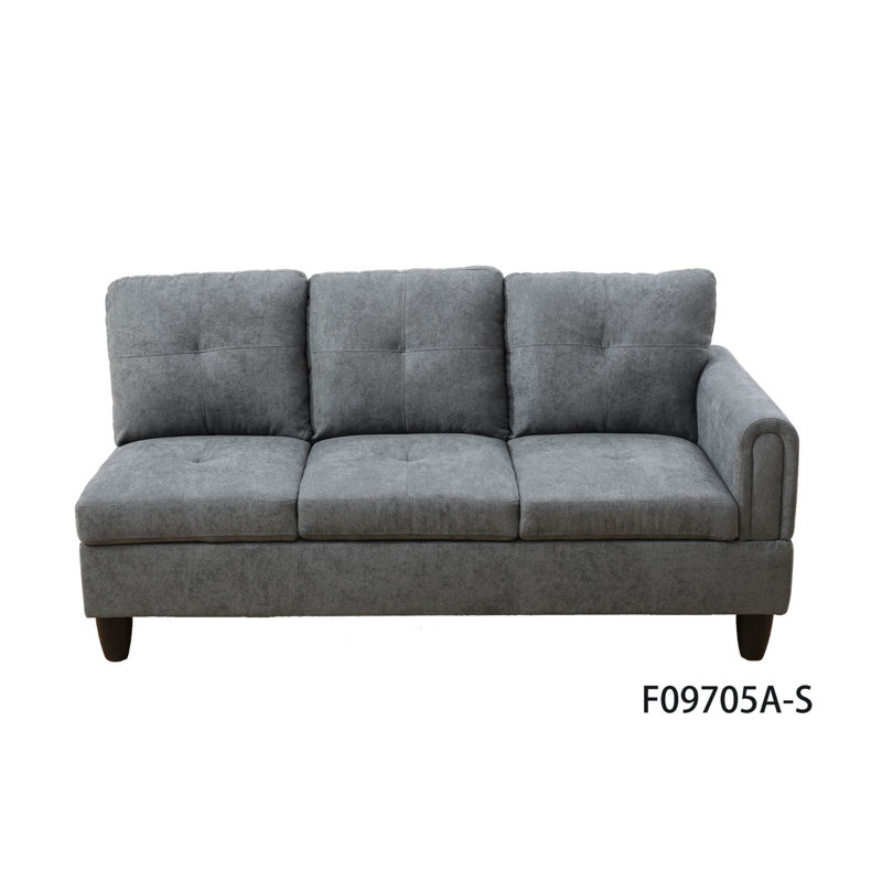 Tatman Upholstered L-Shaped Sectional, Gray Velvet, Left Hand Facing