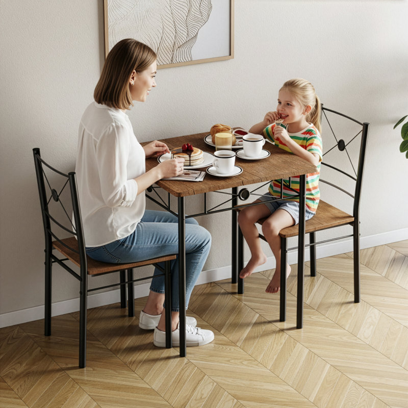 Nyvaeh 2 - Person Dining Set, Black, Dark Wood