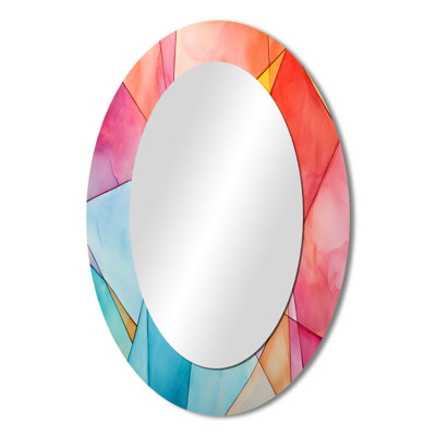 Pastel color geometric ink explosion I - Modern Oval Wall Mirror