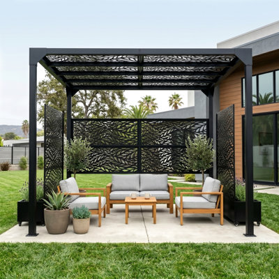 9.8'X7.9' Metal Pergola & 2 Pcs Rolling Metal Planter Boxes With Wheels, Steel Frame Patio Pavilion For Outdoor Backyard Garden