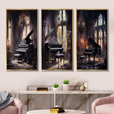 Gothic Piano Grandeur - Ensemble de 3 décorations murales piano musical