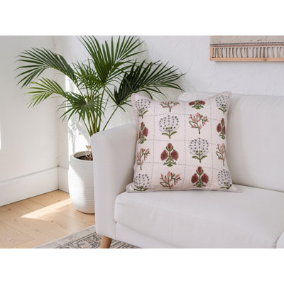 Housse de coussin Kantha imprimée à la main 20 po x 20 po