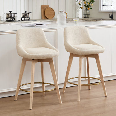 Swivel Upholstered 26.8'' Linen Counter Stool With Solid Wood Frame