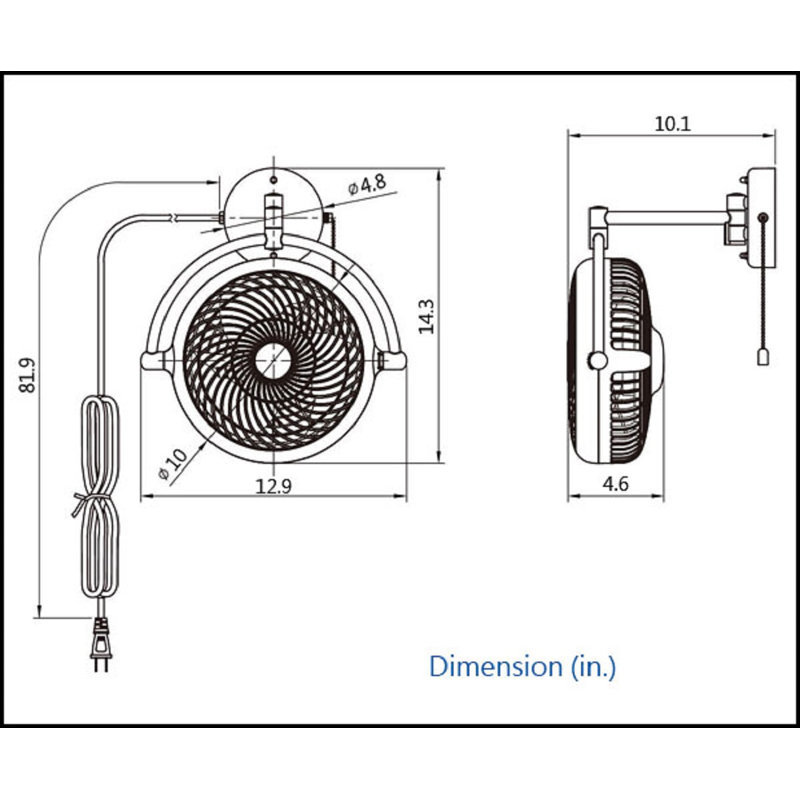 Ventilateur mural 14,3 po Vento dans un cadre de taille 10, Noyer
