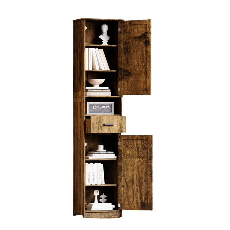 69.29"H * 14.56"W Tall Modern Multi-Functional Storage Cabinet With 2 Doors & 1 Drawer, White, Brown