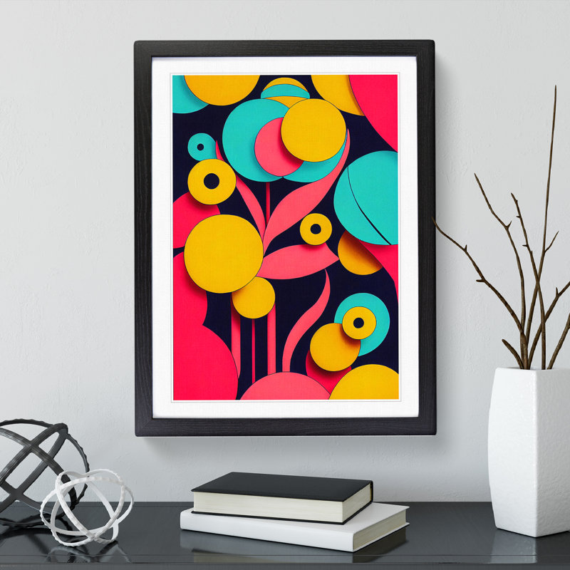 Abstract Flowers Art No.5 - Single Picture Frame Print, 64cm H x 46cm W x 2cm D, Black