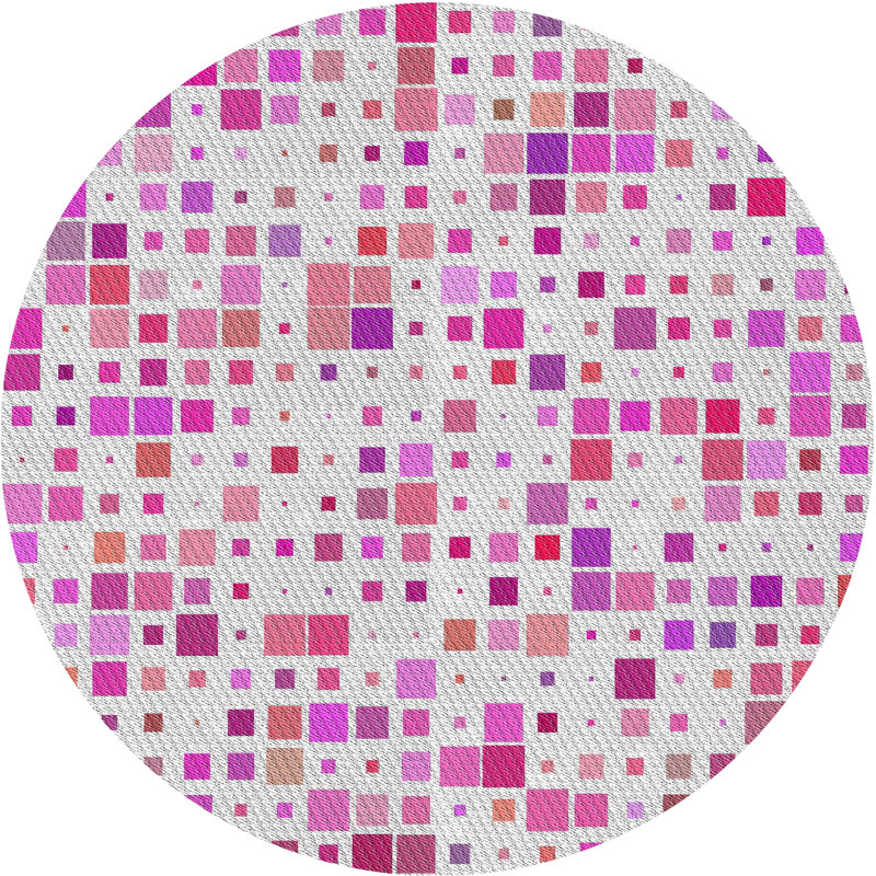 Tapis blanc/rose à motifs, Rond 4 pi