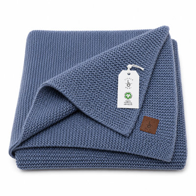Little Dedi 100% Organic Cotton GOTS Certified Baby Knitted Blanket with Gift Box - Soft Toddler, Crib, Stroller Blanket - Neutral Swaddle and Receiving Blanket for Newborns, 30"x40", Grey Blue