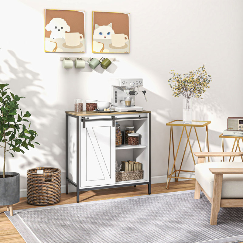Armoire-bar à cadre métallique avec tablette réglable, Brun / Blanc
