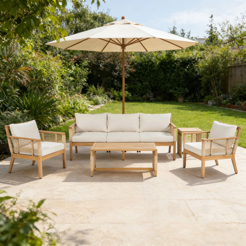 Ensemble modulaire d'extérieur 5 pièces avec table basse, table d'appoint, canapé et 2 fauteuils