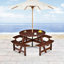 Ensemble de table de pique-nique tout-en-un pour 8 personnes, table de patio ronde brune avec 4 bancs intégrés et trou pour parasol central-915699315