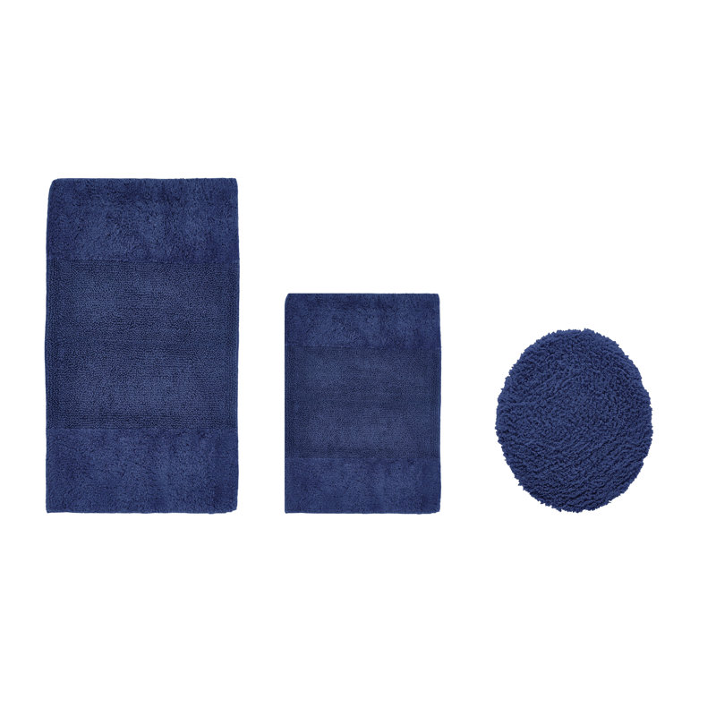 Ensemble de tapis pour salle de bain 3 pièces 100% coton 2155 g / m² Merkle, certifié OEKO-TEX®, envers en latex antidérapant, touffeté moelleux, super absorbant et lavable à la machine pour la salle de bain, la douche et la baignoire, bleu marine