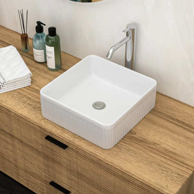 White Ceramic Square Vessel Sink Bathroom 15.77"X15.77" - Stain , Contemporary For Home, Modern White, Polished, Office, Building