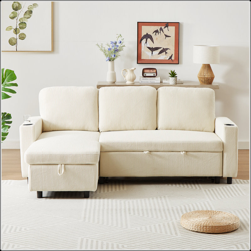 Ebern Designs 78.7" Comfortable Corduroy L-Shaped Combo Sofa Bed ...