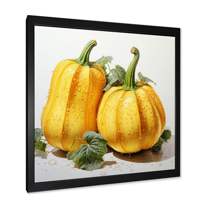 Légume pointillisme courge dorée, H 30 po x l 30 po x P 1 po, Cadre simple noir