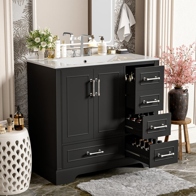 Meuble-lavabo traditionnel 36 "avec lavabo en céramique, Noir