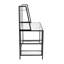 Bureau contemporain à plusieurs niveaux avec plateau en verre et structure en métal noir