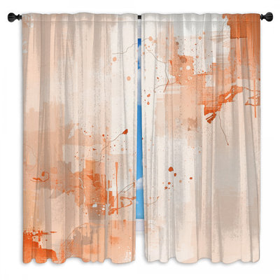 Rideaux orange obscurcissant abstrait et voilage abstrait - 2 panneaux