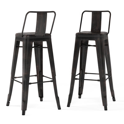 Rayne Metal Industrial Stool with Curved Back, Cross-Brace, and Footrest