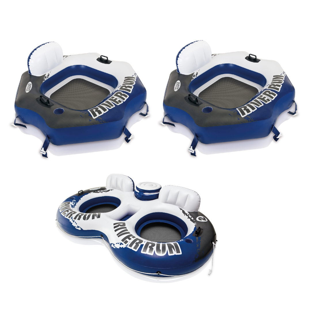 INTEX River Run Connect Inflatable Water Raft (2 Pack) + 2 Person Cooler Tube Intex