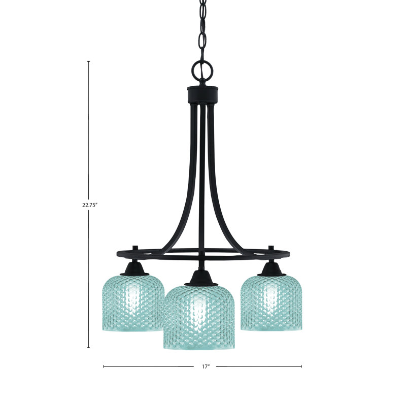 Lustre 3 lumières en verre noir mat 6 po Mukkesh, Sarcelle, Noir mat