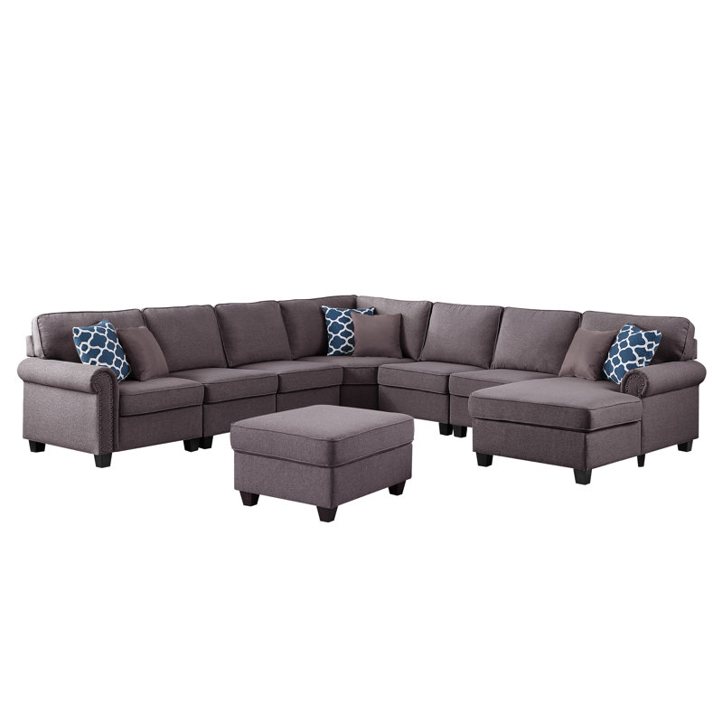 Canapé modulaire en U avec repose-pieds l 149,8 po Ketterer , Mélange de polyester gris foncé