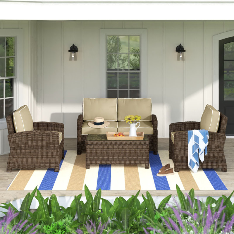4 - Person Patio Conversation Set with Cushions, Sand, Brown