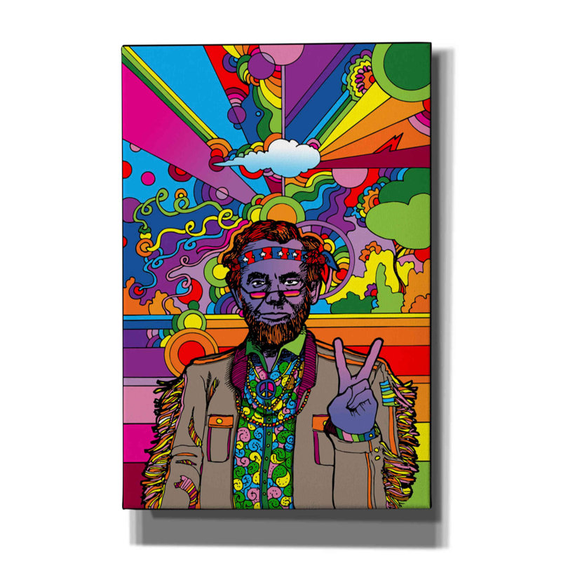 «Psychedelic Abe» par Howie Green, art mural sur toile, H 18 po x l 12 po x P 0,75 po