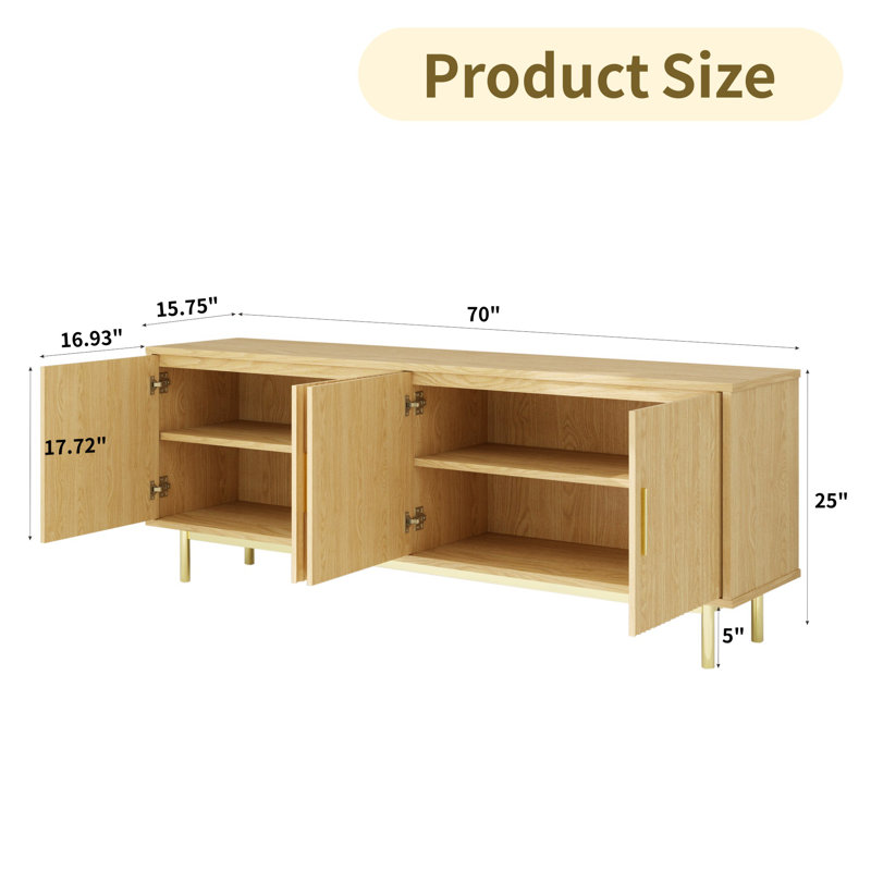 Latitude Run® 70" Media Console TV Stand, Natural Wood/Gold