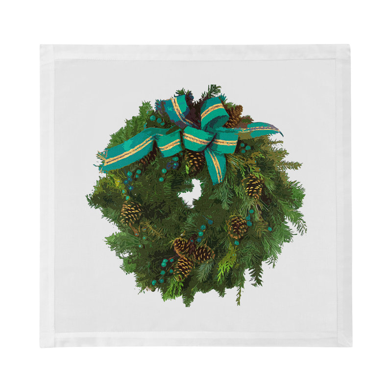 Christmas Wreath Cotton Sateen Dinner Napkins, White Verdigris
