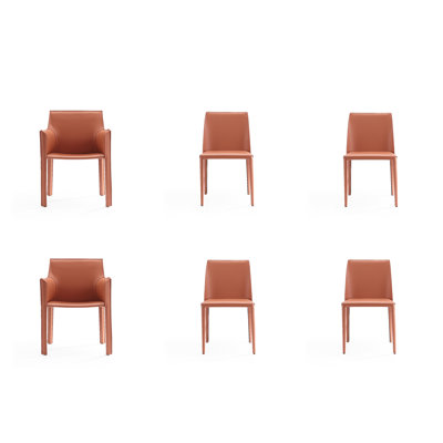 Paris Modern Vegan Leather Upholstered Metal Side Chair Set in Clay