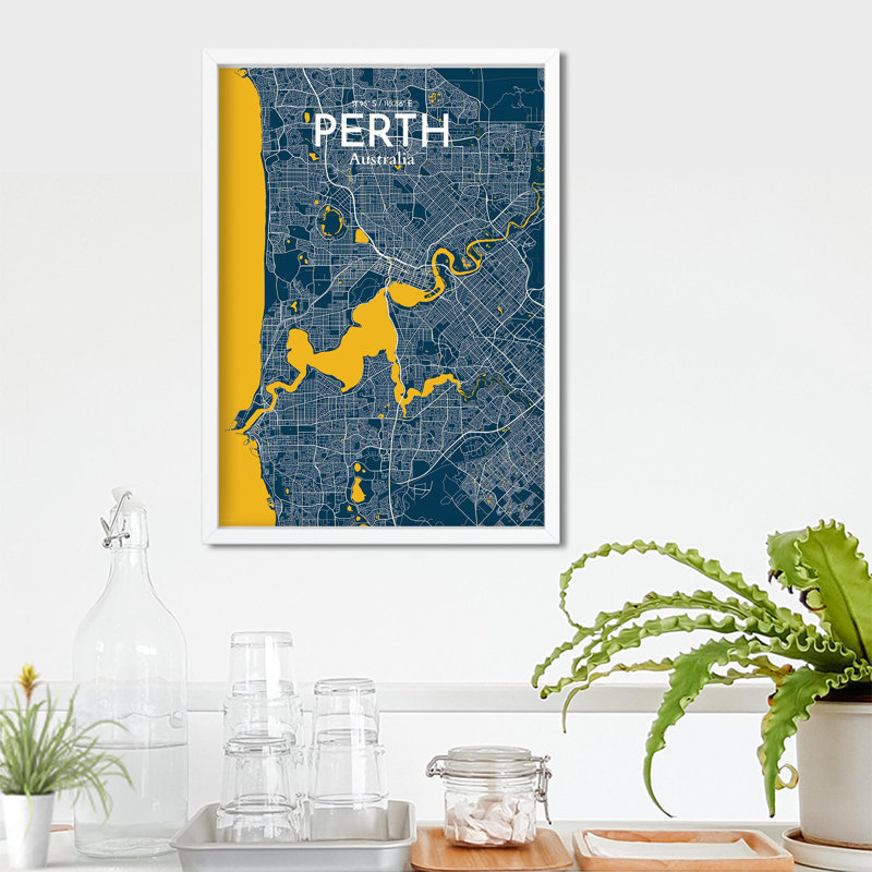 «Perth City Map», impression, Bleu / jaune, H 27,6 po x l 19,7 po