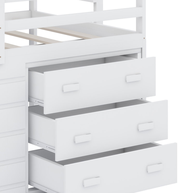 Lit mezzanine avec armoire intégrée et tablettes, Blanc