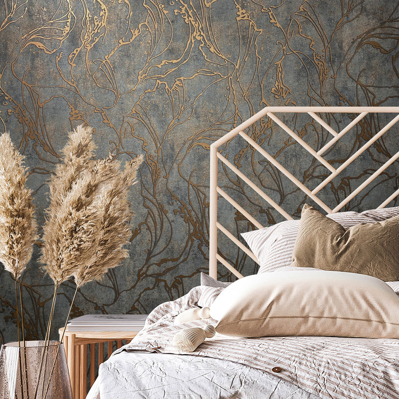 Kavalier Graphic Swirls 10.05M X 53Cm Metallic Elements Wallpaper Roll, Black/Copper