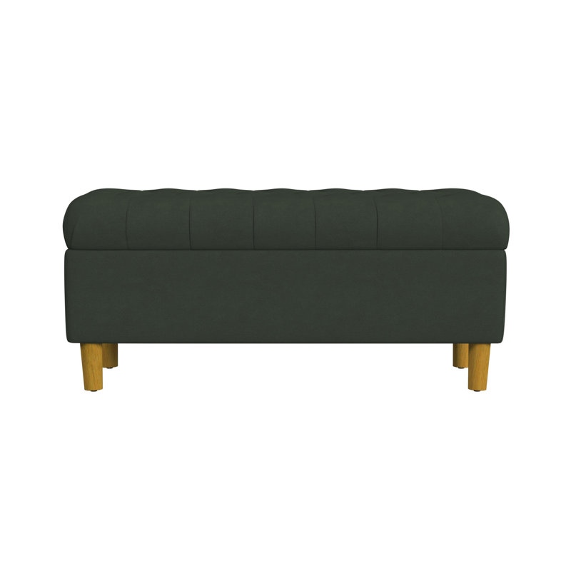Polyester Upholstered Storage Bench, Forest Green