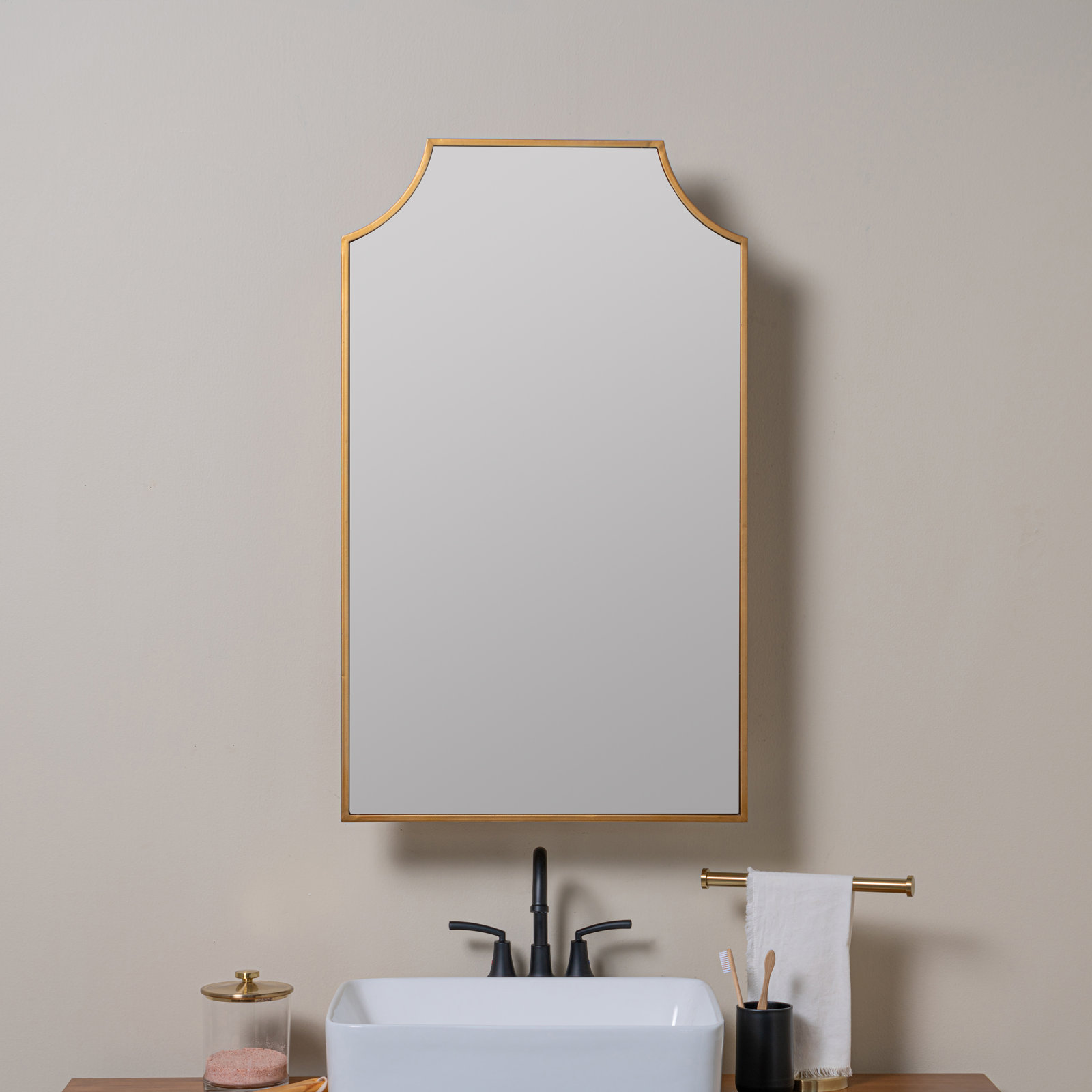 Simone Medicine Cabinet, Recess and Surface Mount,  Gold