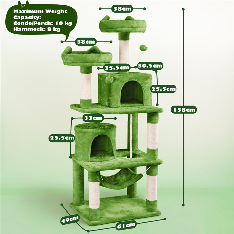 158cm H Multi Level Cat Tree, Green