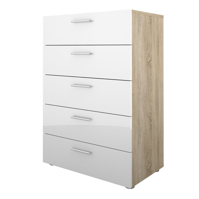 Rothbury 5 - Drawer Chest of Drawers, Oak/White High Gloss, Oak/White High Gloss