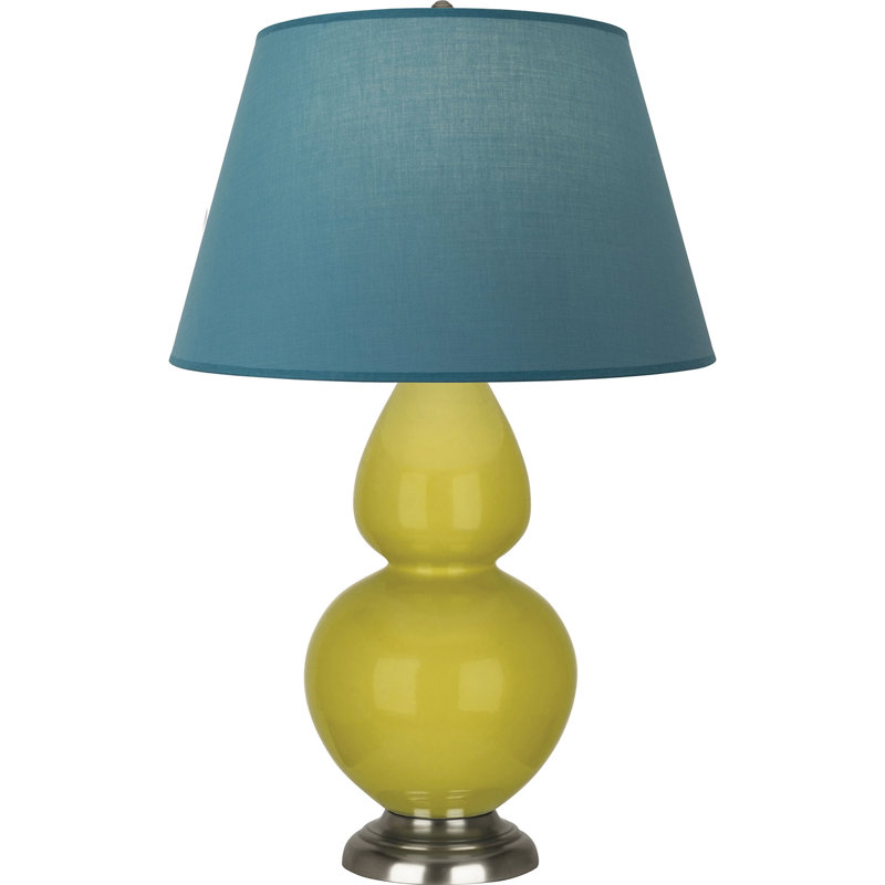 Lampe de table double gourde en céramique, Bleu vif / gris, Citron glacé / argent antique, Argent argent