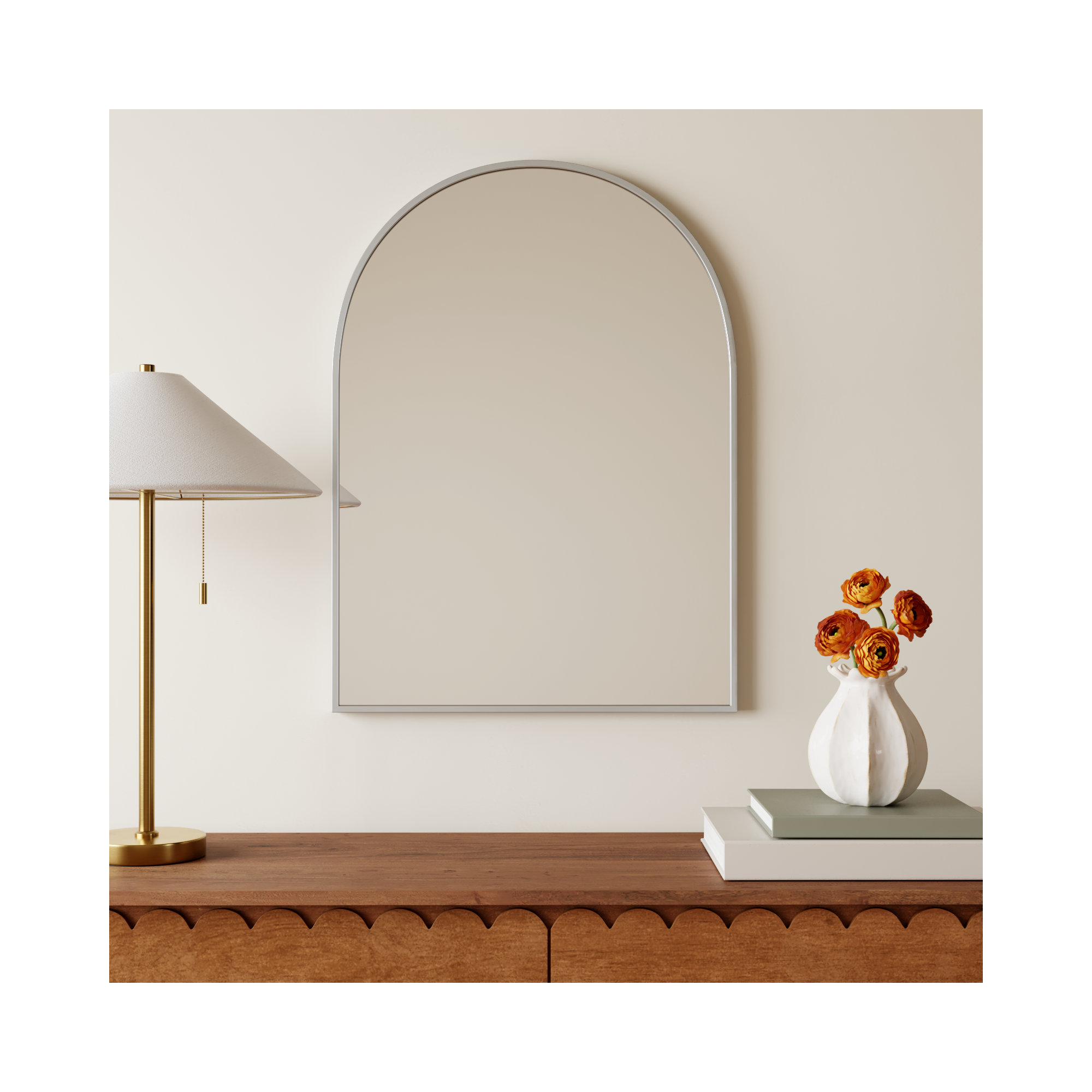 Sabine Metal Arch Wall Mirror, 30" x 22", Silver