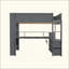 Lit mezzanine avec bureau Gaming, lumières DEL, station de charge et tablettes à plusieurs rangements, cadre de lit en bois
