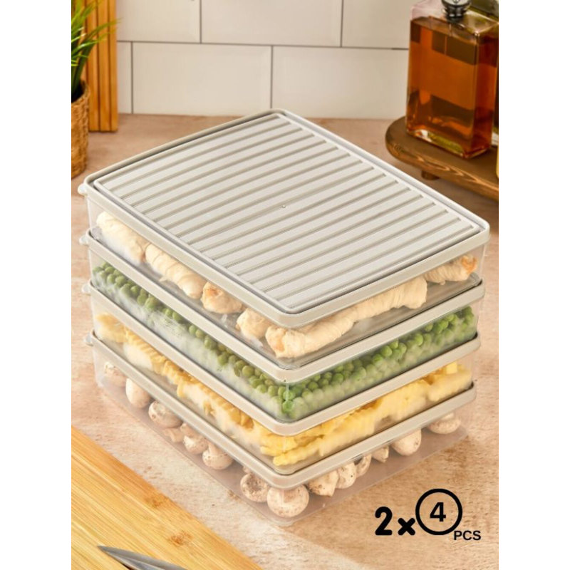 Ensemble de boîtes de rangement polyvalentes (8 pièces), crème, 10,8 x 2,0 x 8,9 pouces | 100% plastique durable, va au lave-vaisselle | Idéal pour organiser les espaces de cuisine, de bureau et de maison, ce qui permet d'économiser de l'espace