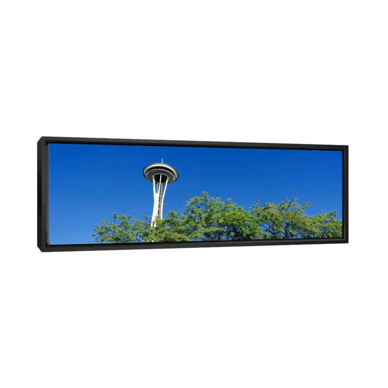 «Panoramic Space Needle», Seattle, Washington State, États-Unis - reproduction d'art sur toile tendue, Cadre noir