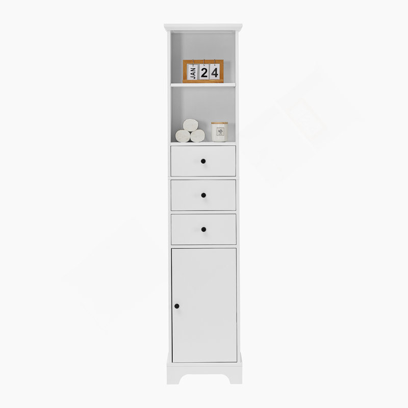 Grande armoire de salle de bain, armoire de rangement autoportante avec 3 tiroirs et tablette réglable, panneau de fibres à densité moyenne avec finition peinte