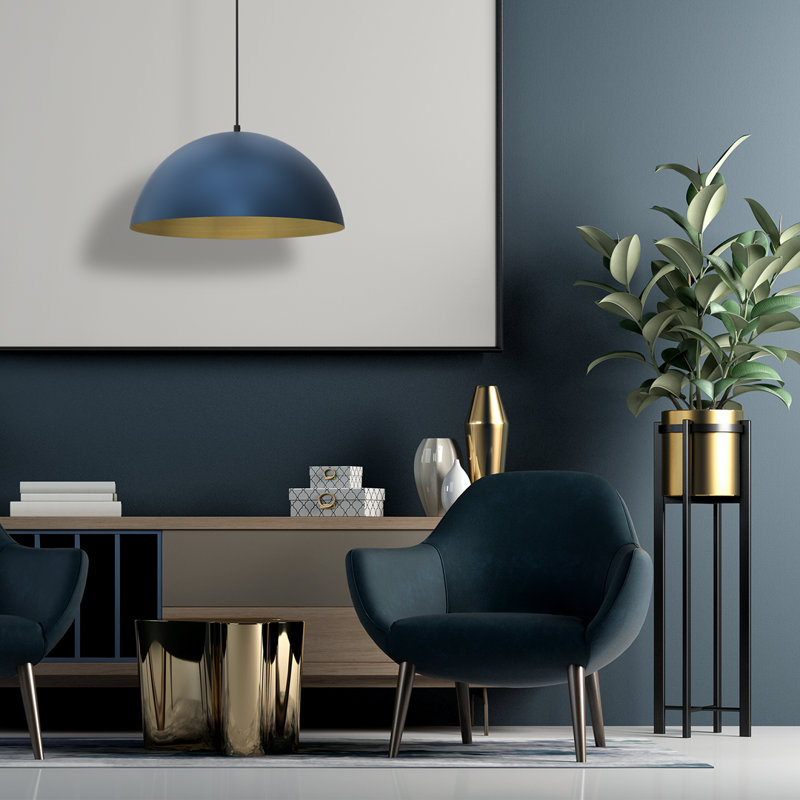 Abdeslam 1 - Light Dome Pendant, 90cm H x 45cm W x 45cm D, Blue, Blue and gold