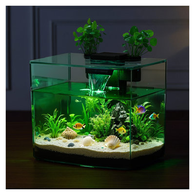 3.5 Gallon Smart Aquarium Kit with Self-Cleaning Filter, LED Lights & Hydroponic Tray - Clear GPPS Desktop Fish Tank for Beginners
