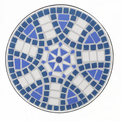 Outdoor Round Tile Tabletop Side Table with Metal Frame