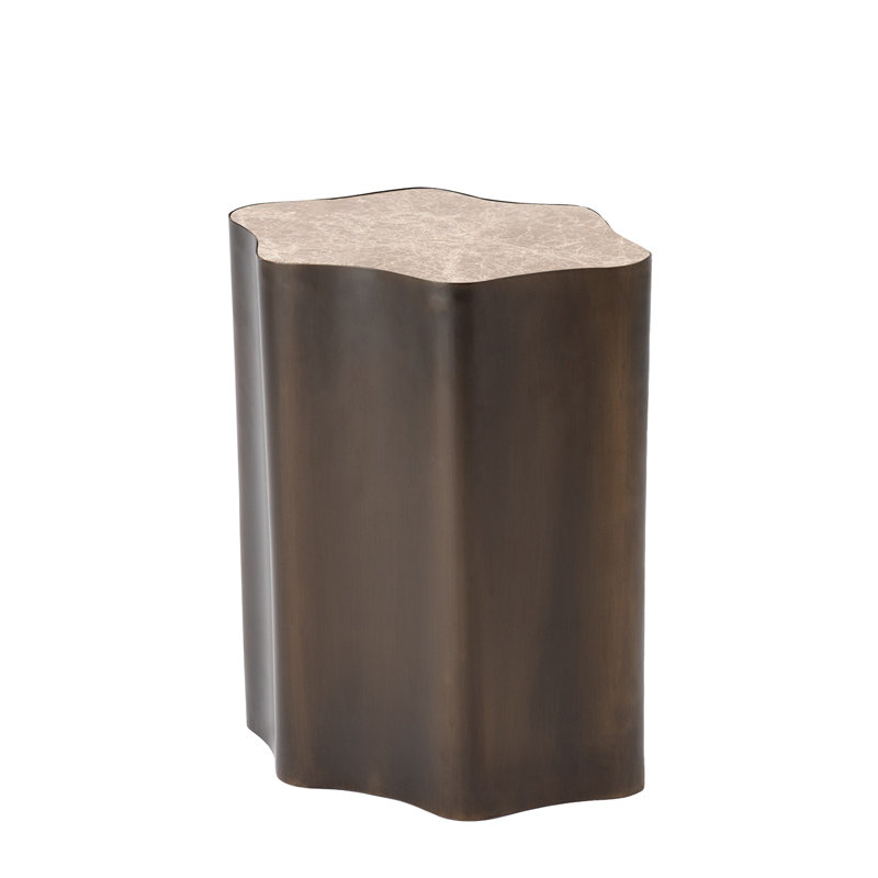 Beige Marble Top Bronze Base Transitional End Table