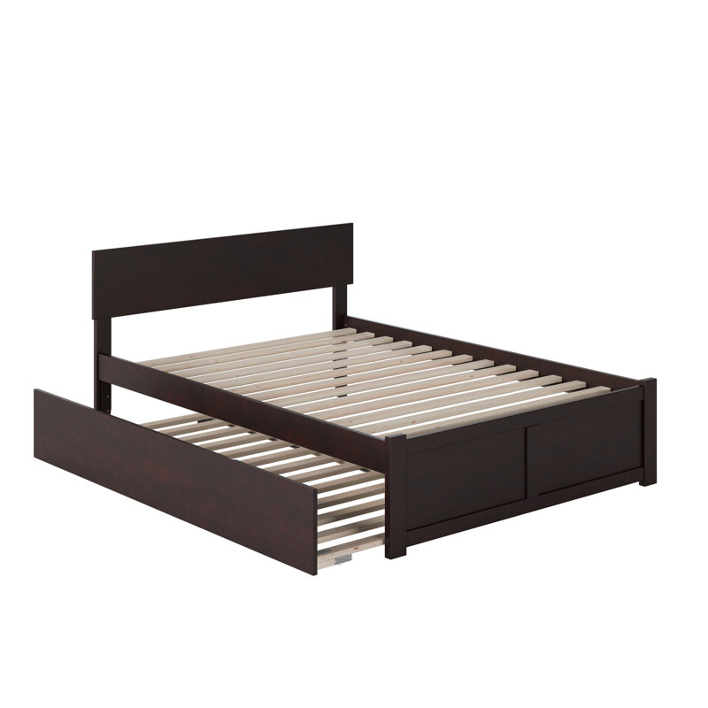 Lit plateforme en bois massif avec pied de lit et lit gigogne Bueno Park, Espresso, Plein